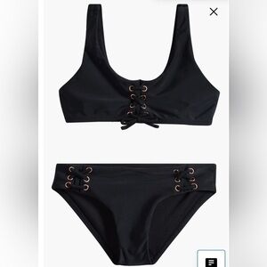 EUC Raisins Girls Newport Solid Lace-Up Swimsuit 2-Piece Set